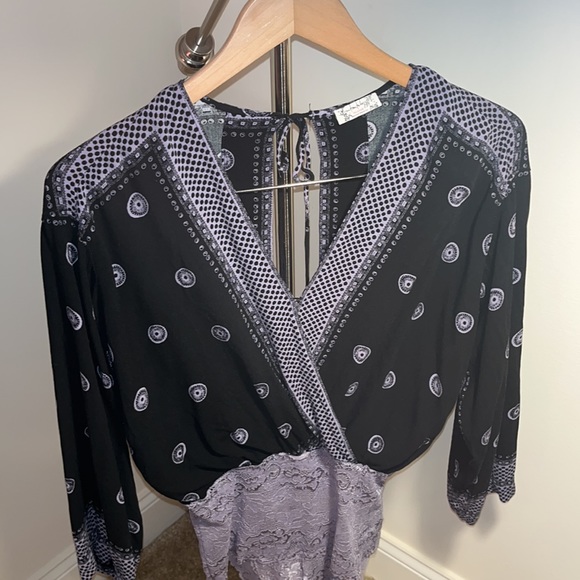 Free People black and lilac one piece bodysuit . NWOT - Picture 3 of 14